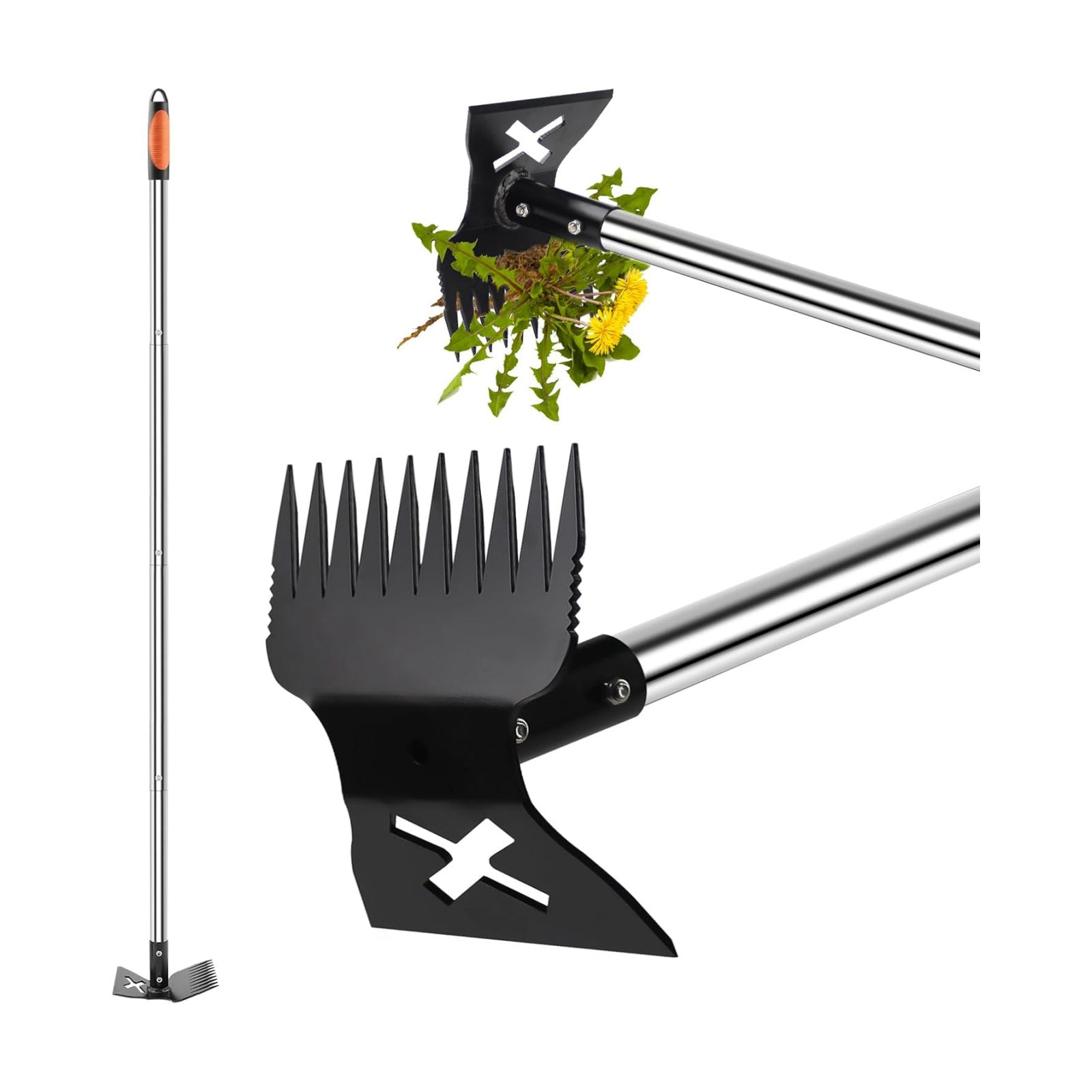 NICOFPHY Larger Weed Puller Tool with Long Handle for Garden, Yard and Lawn | 2 in 1 Gardening Weeding Rake and Garden