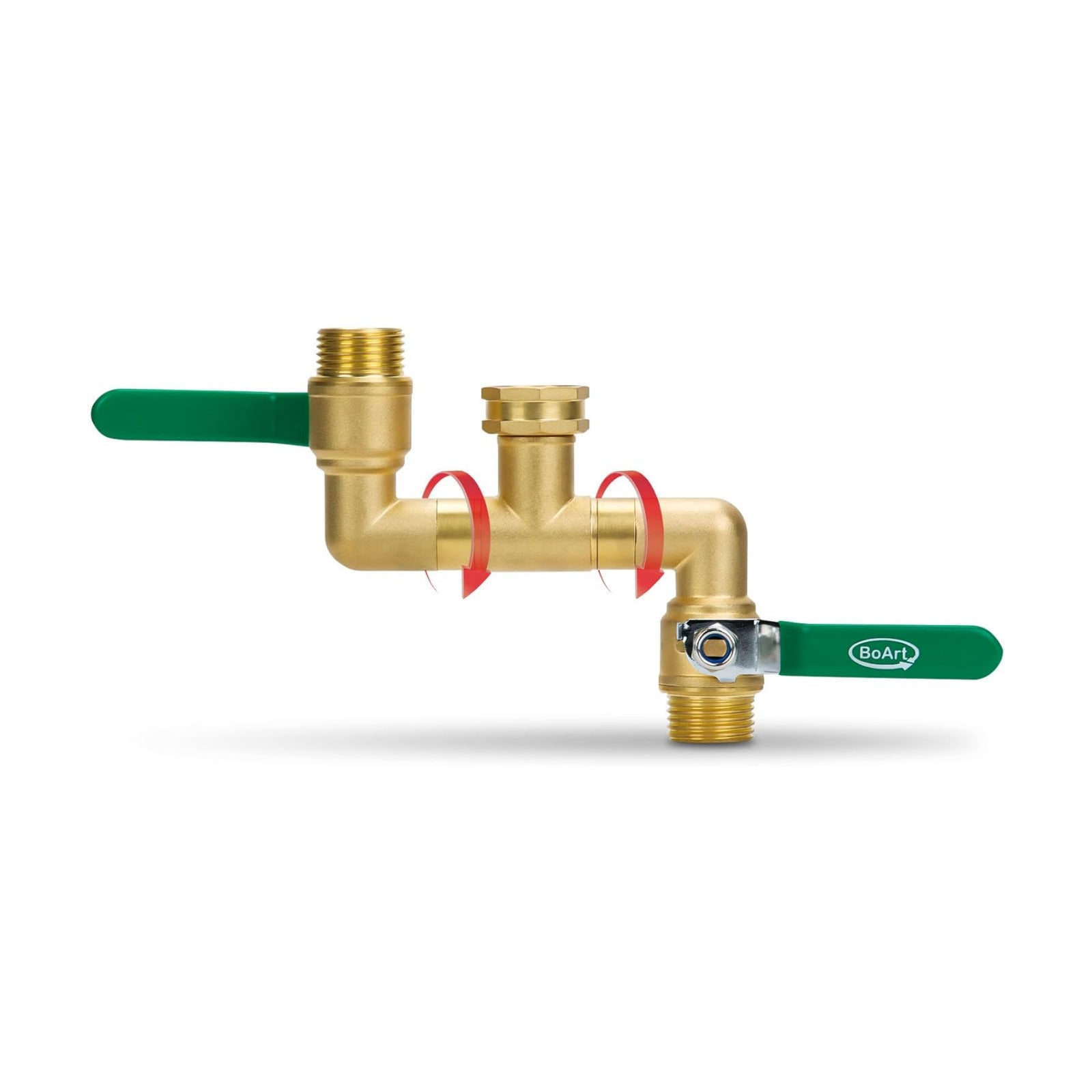 2 Way Heavy Duty Brass Garden Hose Splitter, 360° Rotatable Y Valve, Full Flow Large Ball Valve, Long Handle, Thickened