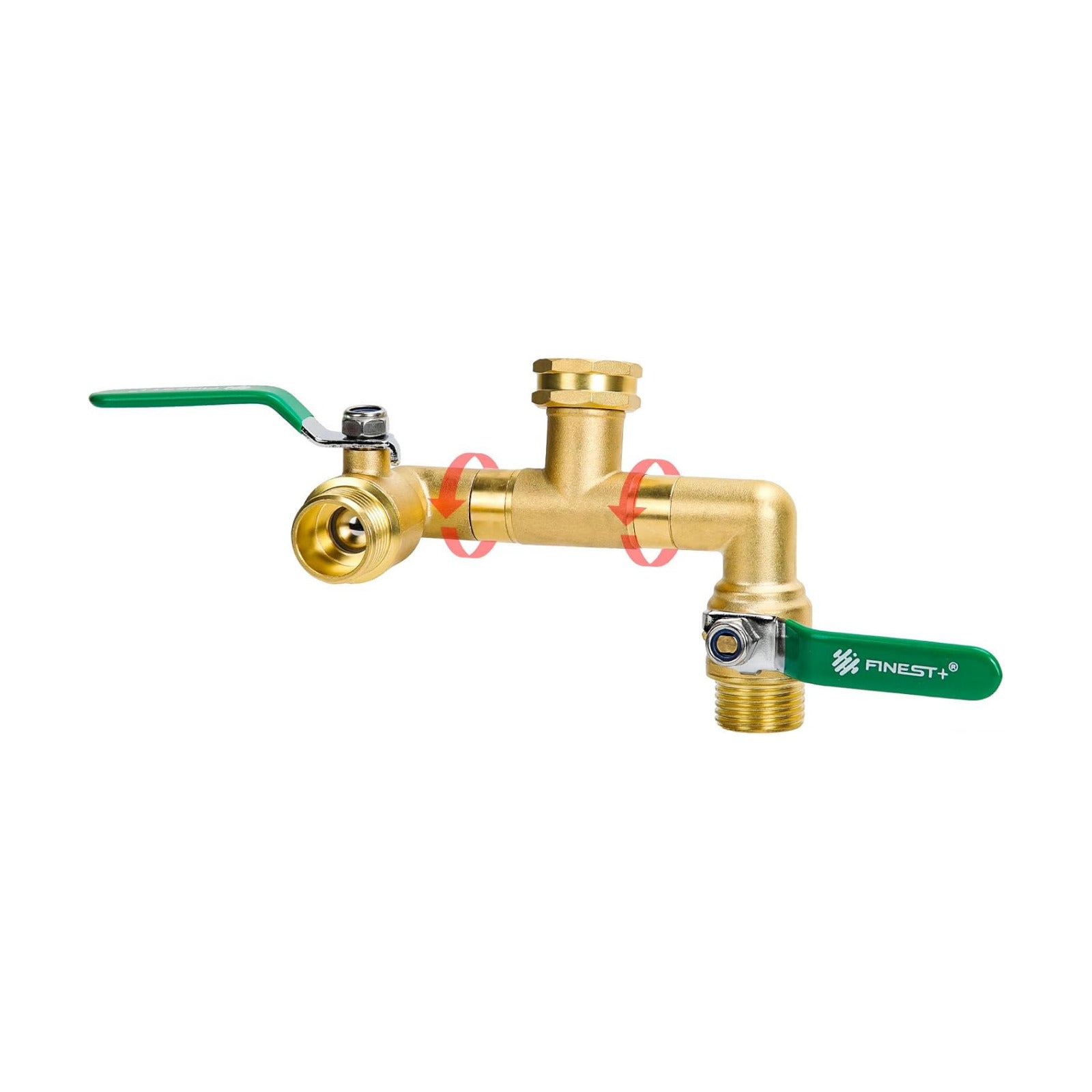 2 Way Brass Garden Hose Splitter Heavy Duty, 360° Rotatable Y Valve, Full Flow Large Ball Valve, 304 Stainless Steel