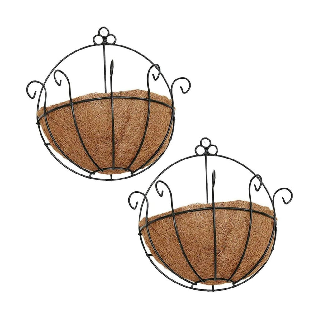 Metal Half Round Wall Planter with Coco Liner, 2-Pack, Hanging Basket for Outdoor Plants, Wall Pot Plants Holder, Fence
