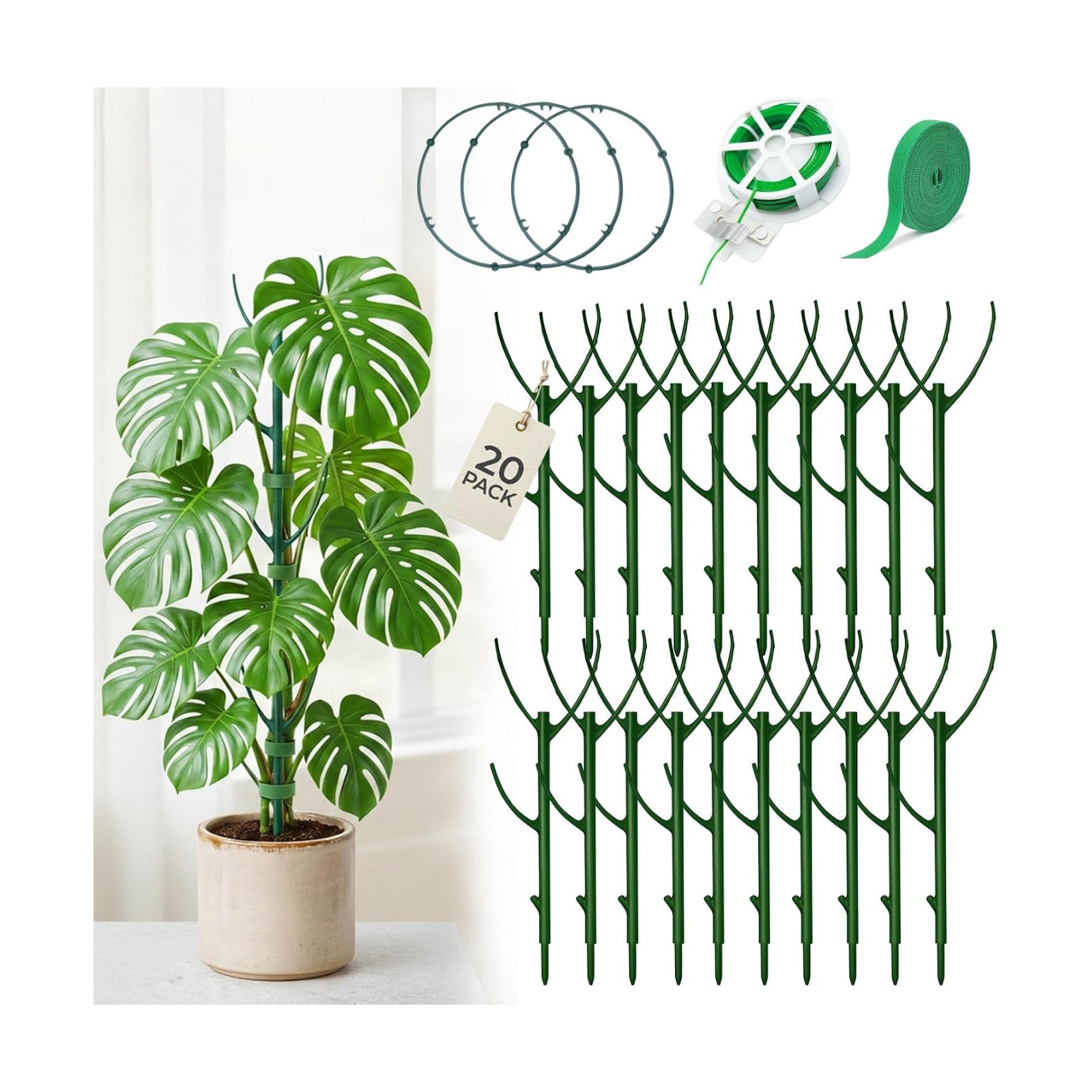 Monstera Plant Support Stakes Indoor - 20 Pack Stackable Garden Trellis for Potted Climbing Pothos Support - Durable