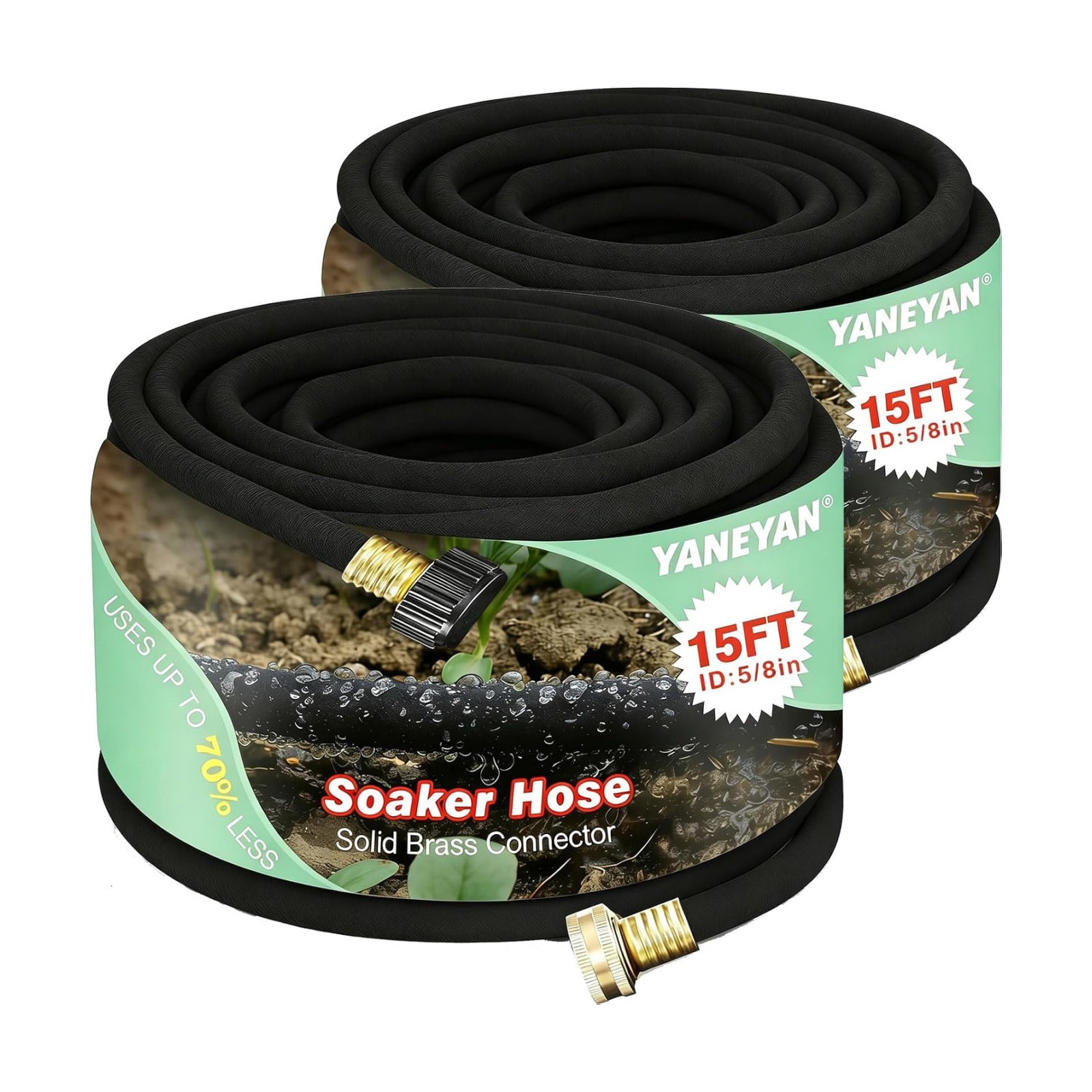 5/8" 15 FT*2 Pack Soaker Hose for Water Drip Irrigation for Lawn | Heavy Duty Construction, Saves 70% Water, Yard