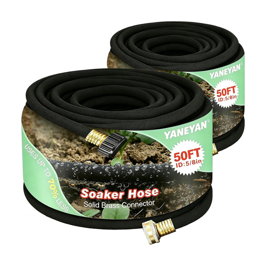 5/8" 50 FT*2 Pack Soaker Hose for Water Drip Irrigation for Lawn | Heavy Duty Construction, Saves 70% Water, Yard