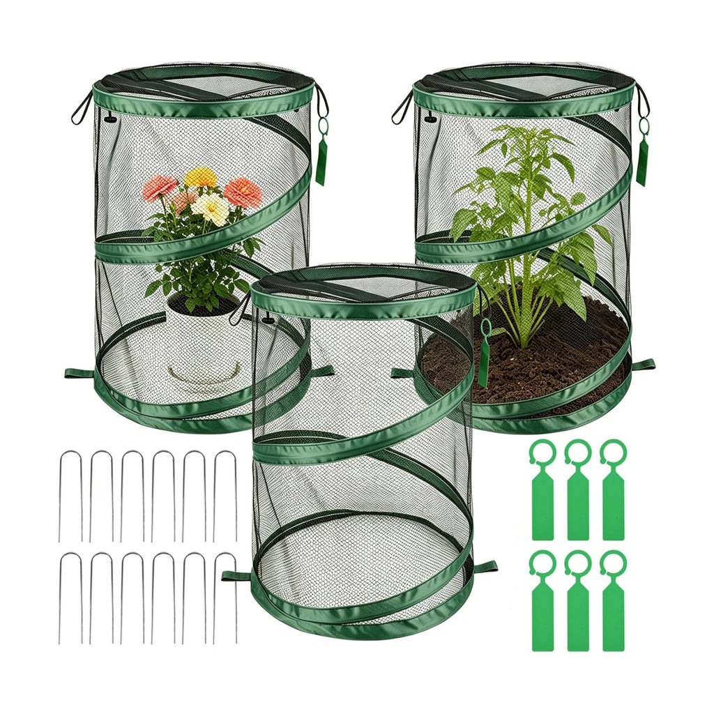 3Pcs Pop Up Plant Covers from Animals-20"x14" Foldable Mesh Plant Protector | Plant Tent Cover, Garden Insect Barrier