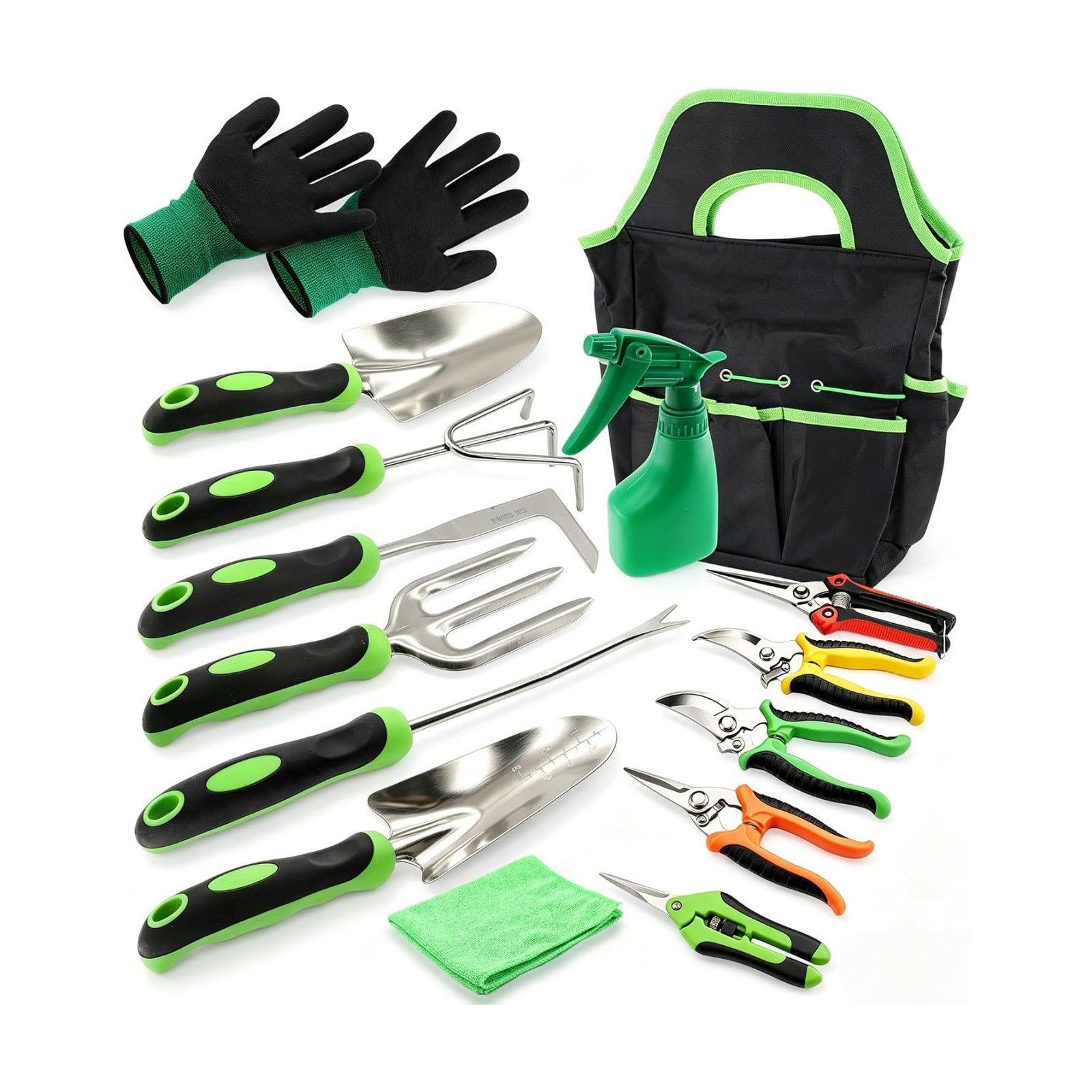 15Pcs Garden Tool Set Heavy Duty Stainless Steel Gardening Hand Tools with 5 Garden Shears Non-Slip Rubber Grip Spade
