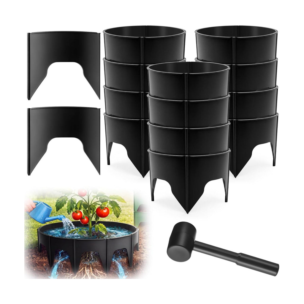 50 Pcs Planting Grow Rings, Diameter Range 8.2-15.7 Inches, Adjustable Interlocking Plant Support Rings with Mallet