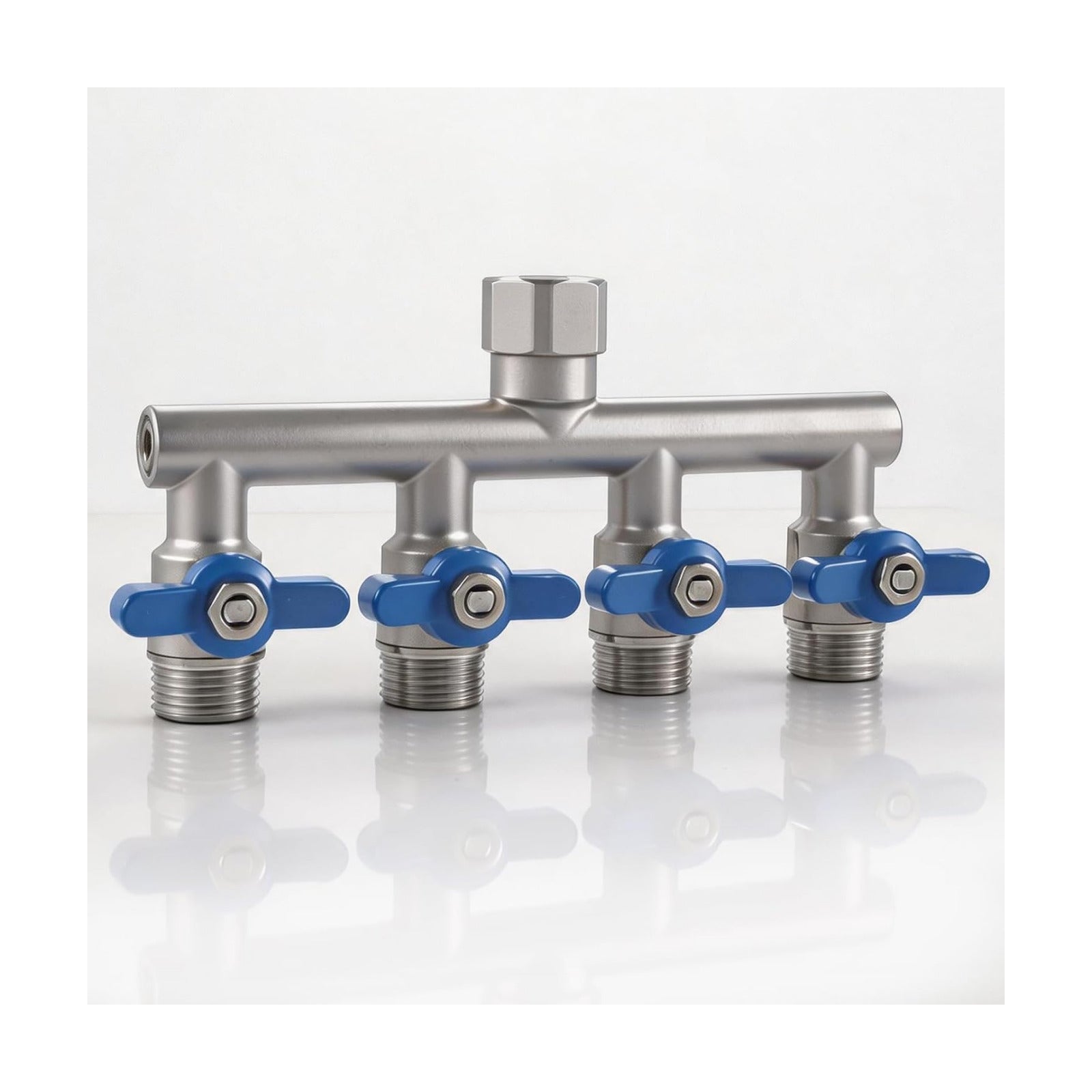 304 Stainless Steel Garden Hose Splitter 4 Way Heavy Duty, Full Flow T Valve Water Hose Splitter With 2.1" Extra Long