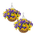 lovemoon 2 Sets Artificial Hanging Flowers with Baskets, 24 Pcs UV Resistant Faux Silk Pansies Outdoor Flower Pots for