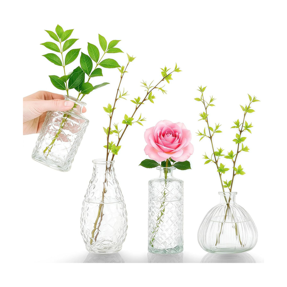 Glass Bud Vases Set of 4,Small Vase for Flowers,Mini Vases (A)