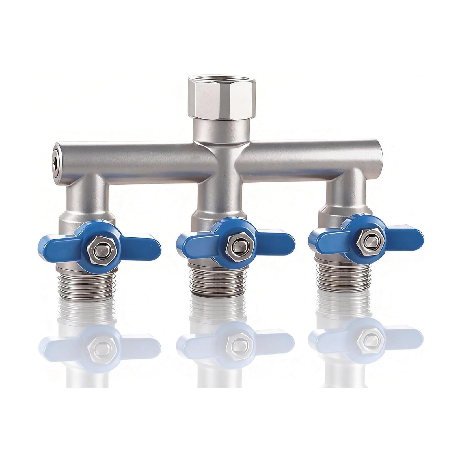304 Stainless Steel Garden Hose Splitter 3 Way Heavy Duty, Full Flow T Valve Water Hose Splitter With 2.1" Extra Long