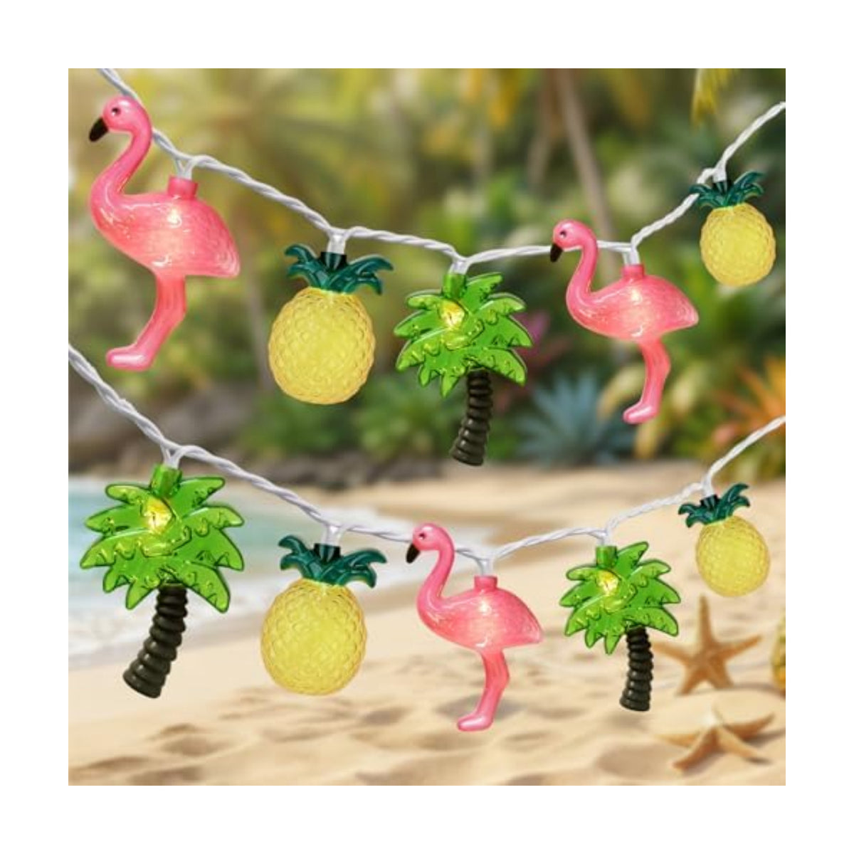 12FT 20LED Summer Hawaiian Themed Party Decorations Lights - LED Tropical Hawaiian String Lights Flamingo Pineapple Palm Tree Lights Waterproof for Summer Tropical Pool Beach Luau Party Decorations