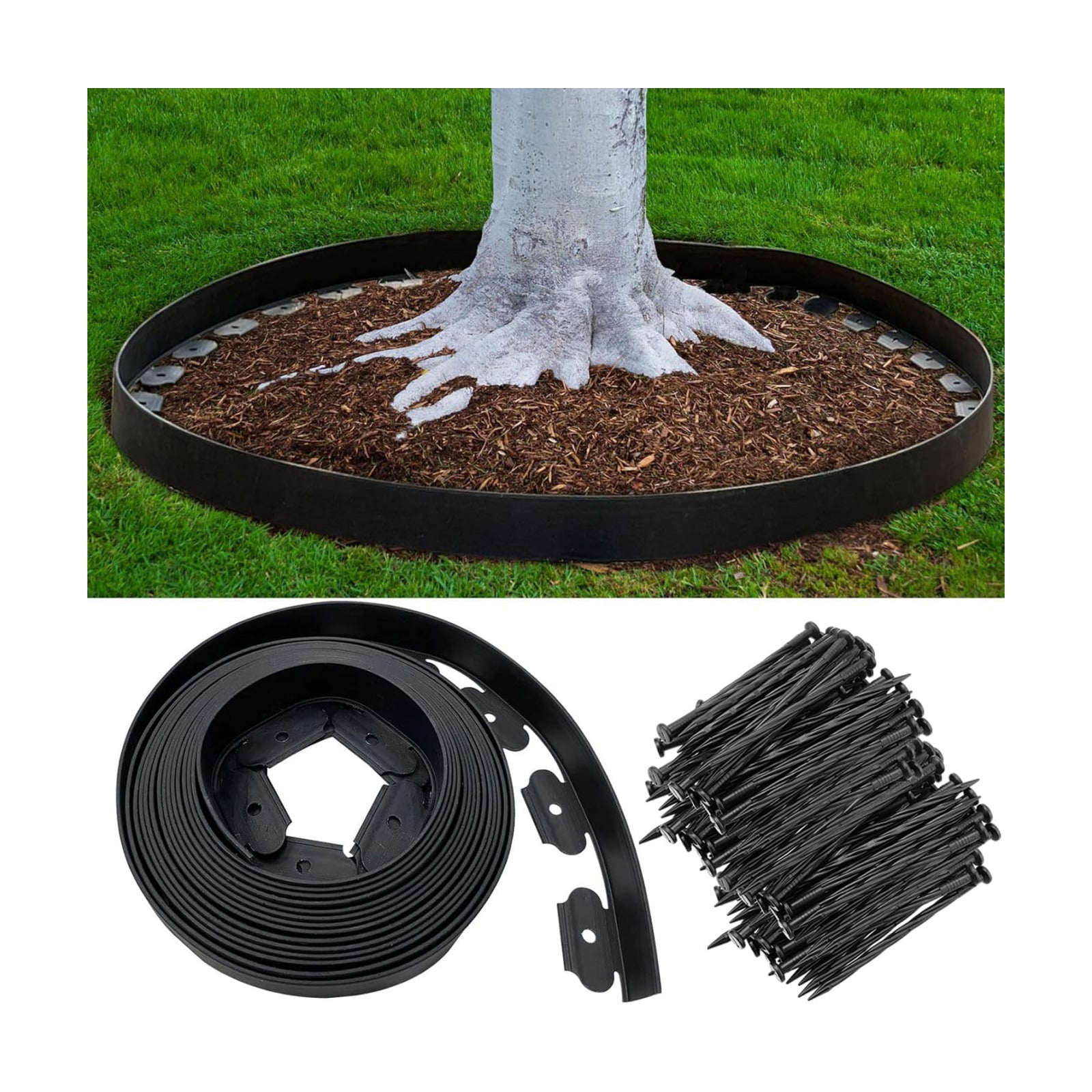 Landscape Edging Border 120FT, 4IN Tall Plastic Garden Edging | Lawn Edging Kit with 180pcs Spikes, Tool-Free Flexible