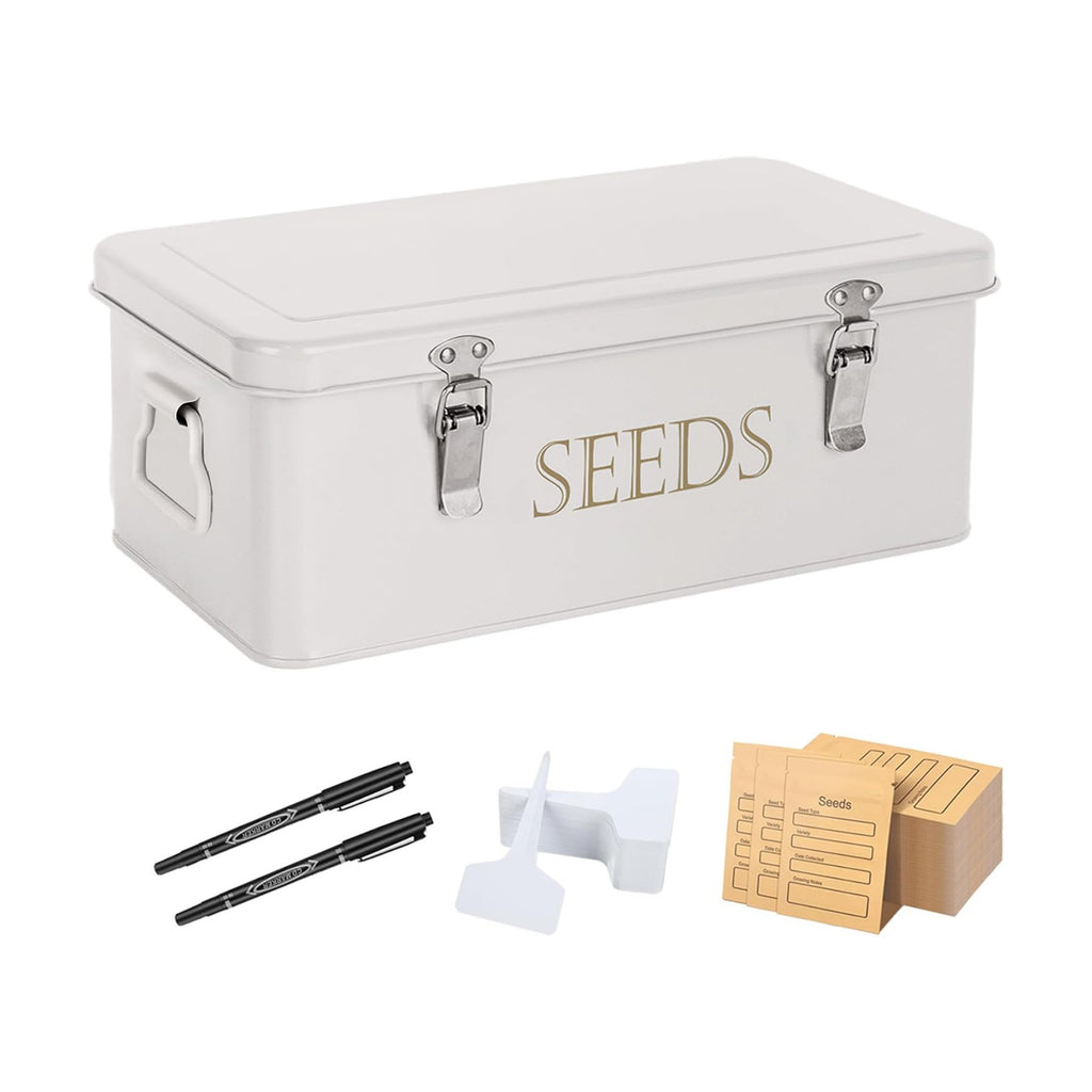 ECOPARK Seed Storage Box, Professional All-in-one Kit | with 2 Pens, 20 Plant Labels and 50 Seed Envelopes, Metal