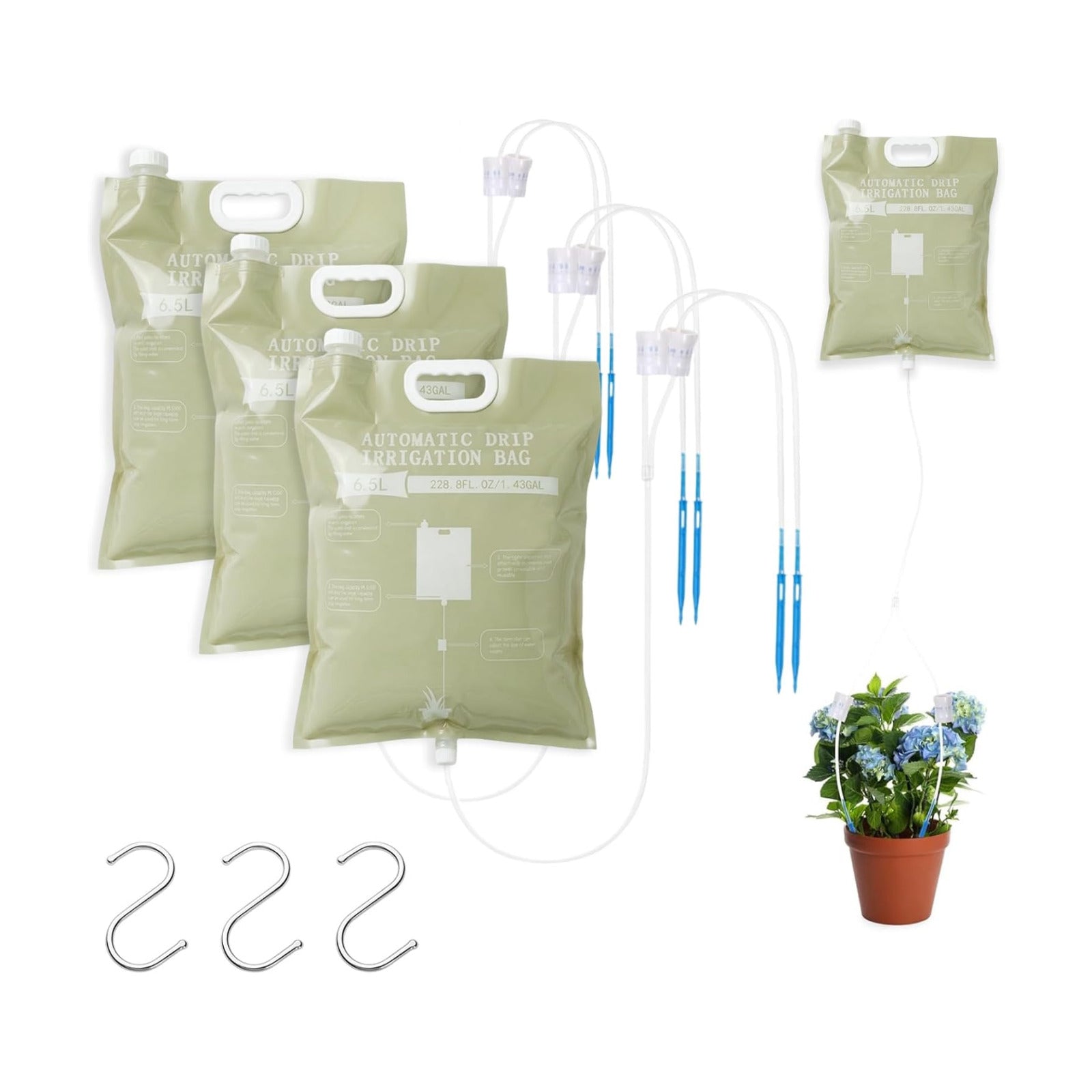 3 Pcs Plant Self Watering Device,6.5L Automatic Vacation Plant Waterer Bag | self watering system w/2 Adjustable