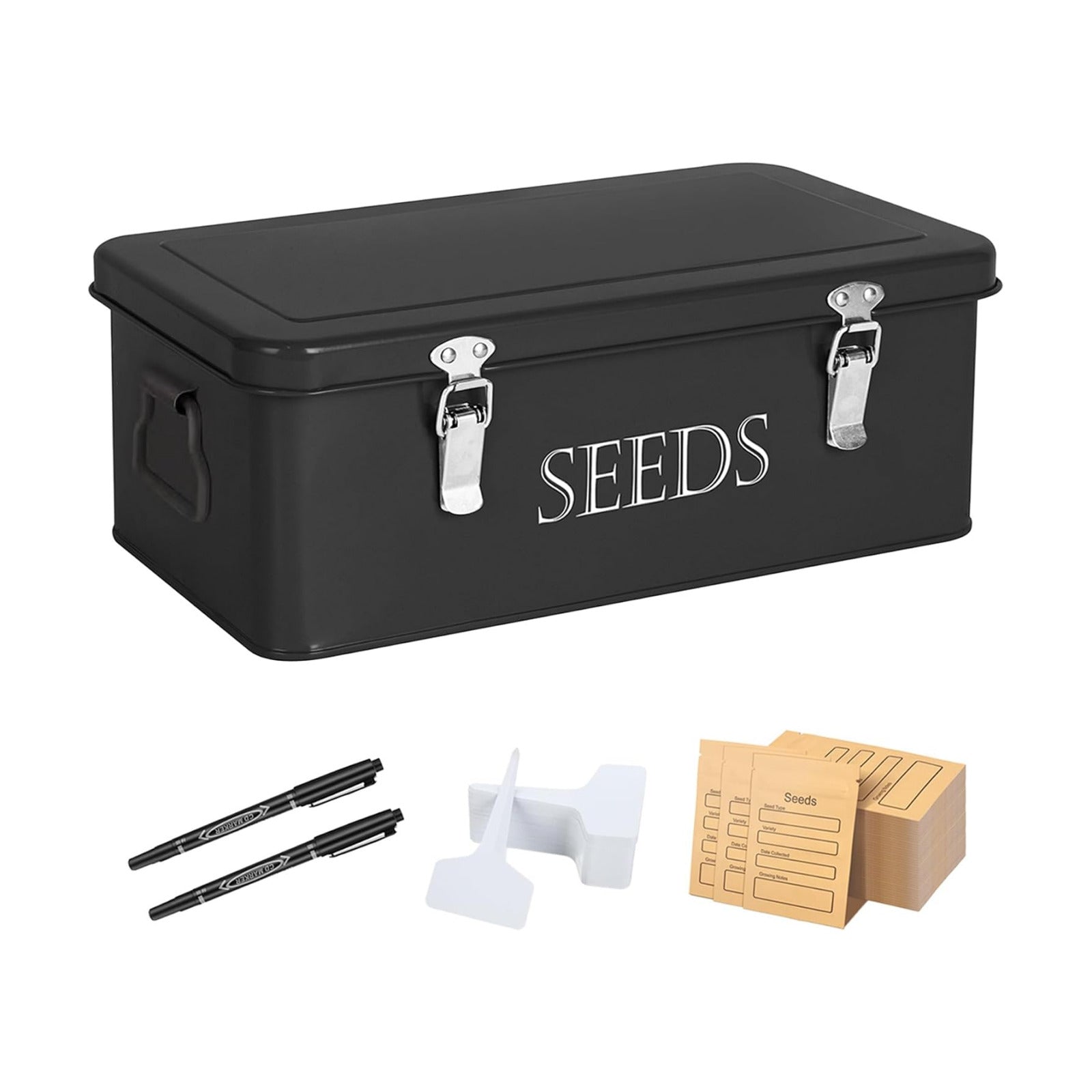 Ecopark Seed Storage Box, Professional All-in-one Kit | with 2 Pens, 20 Plant Labels and 50 Seed Envelopes, Metal