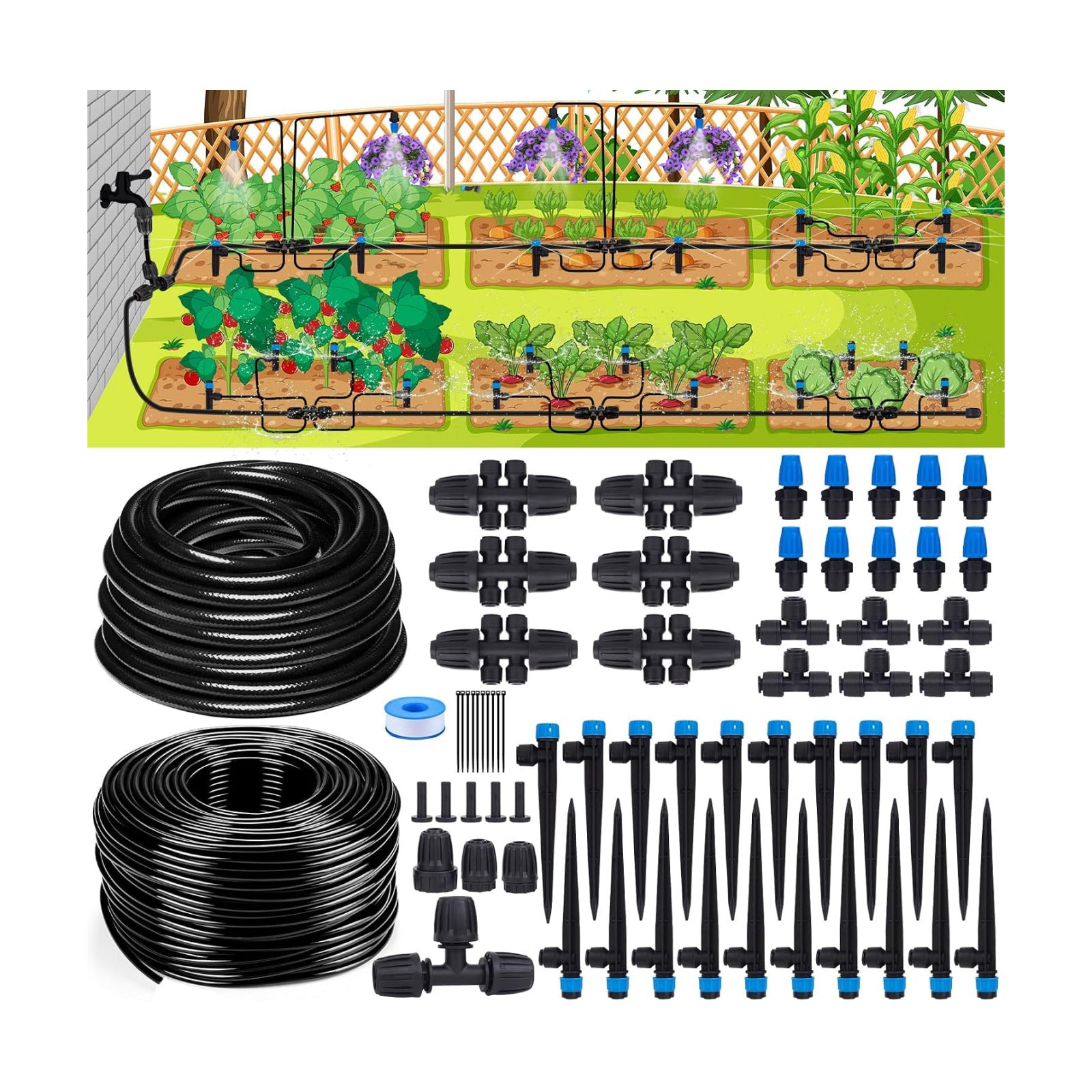 Inntop 240FT Drip Irrigation System Kits, Quick Connect Automatic Garden Watering System for Raised Bed, Potted Plants