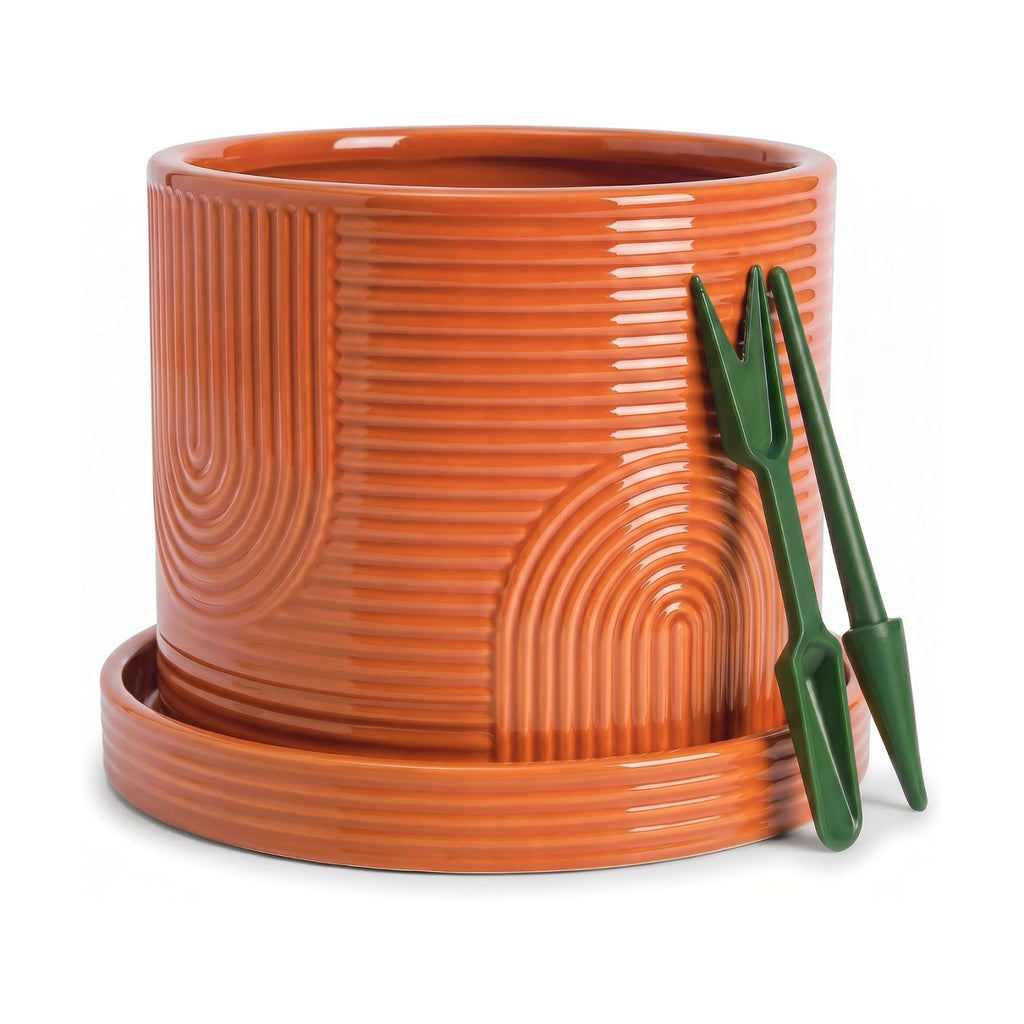 6 Inch Ceramic Plant Pot with Drainage Hole & Tray – Terracotta | Complete Planting Kit: Drainage Hole, Matching Tray &