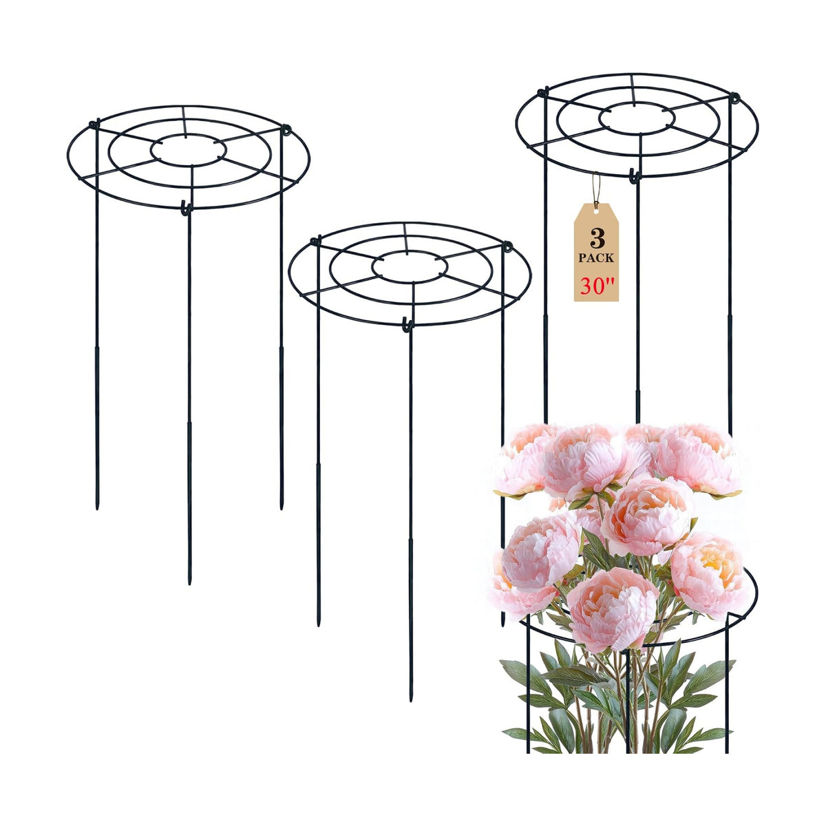Peony Cages and Supports, 30"H x 13.8"D Plant Supports for Outdoor Plants