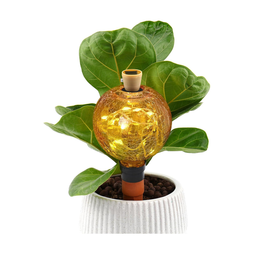 SAVENNA Crackle Glass Plant Watering Globe with Terracotta Spike,Self-Watering Irrigation for Potted Plants, with Solar