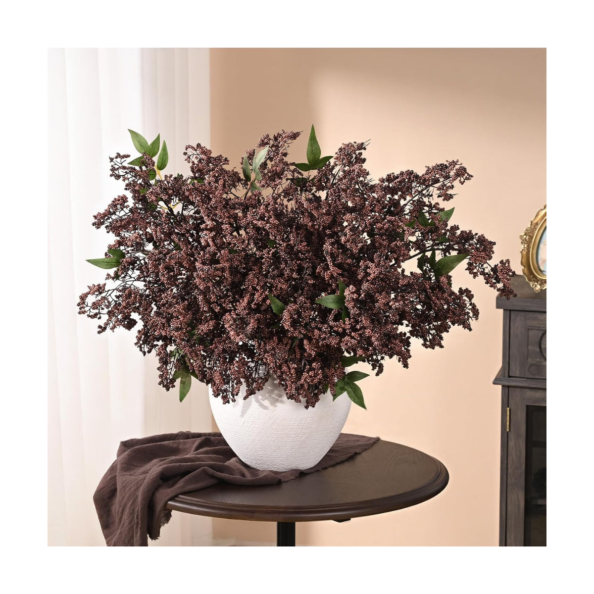 43In Faux Berry Stems, Artificial Nandina Branches Fall Decor, Dark Brown