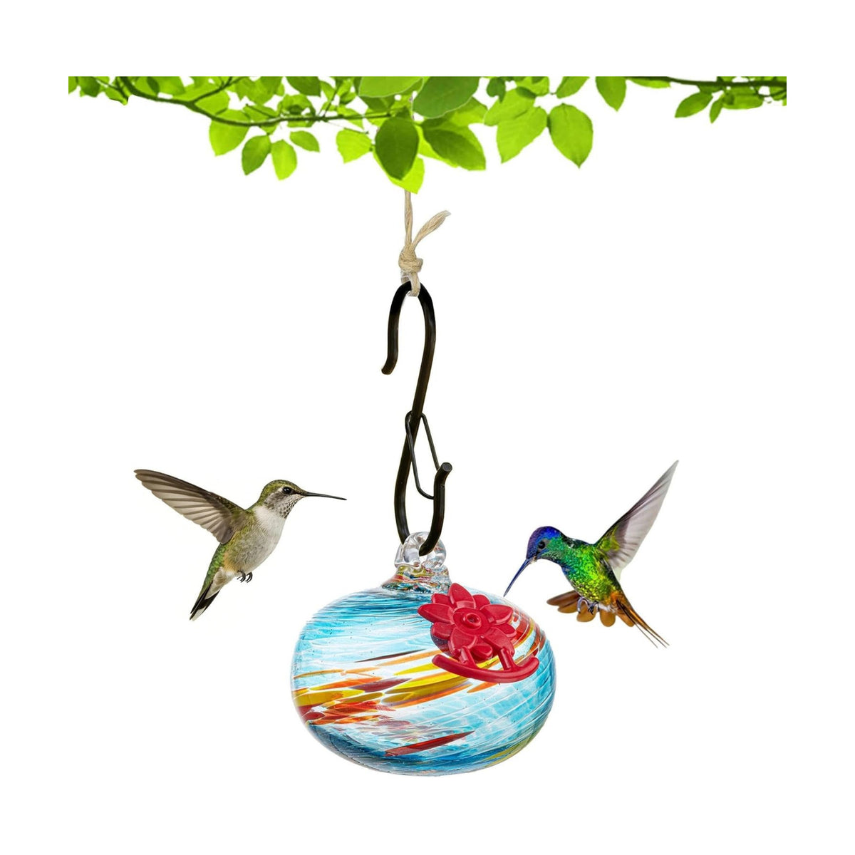 QFkris Blown Glass Hummingbird Feeder for Outdoors Hanging