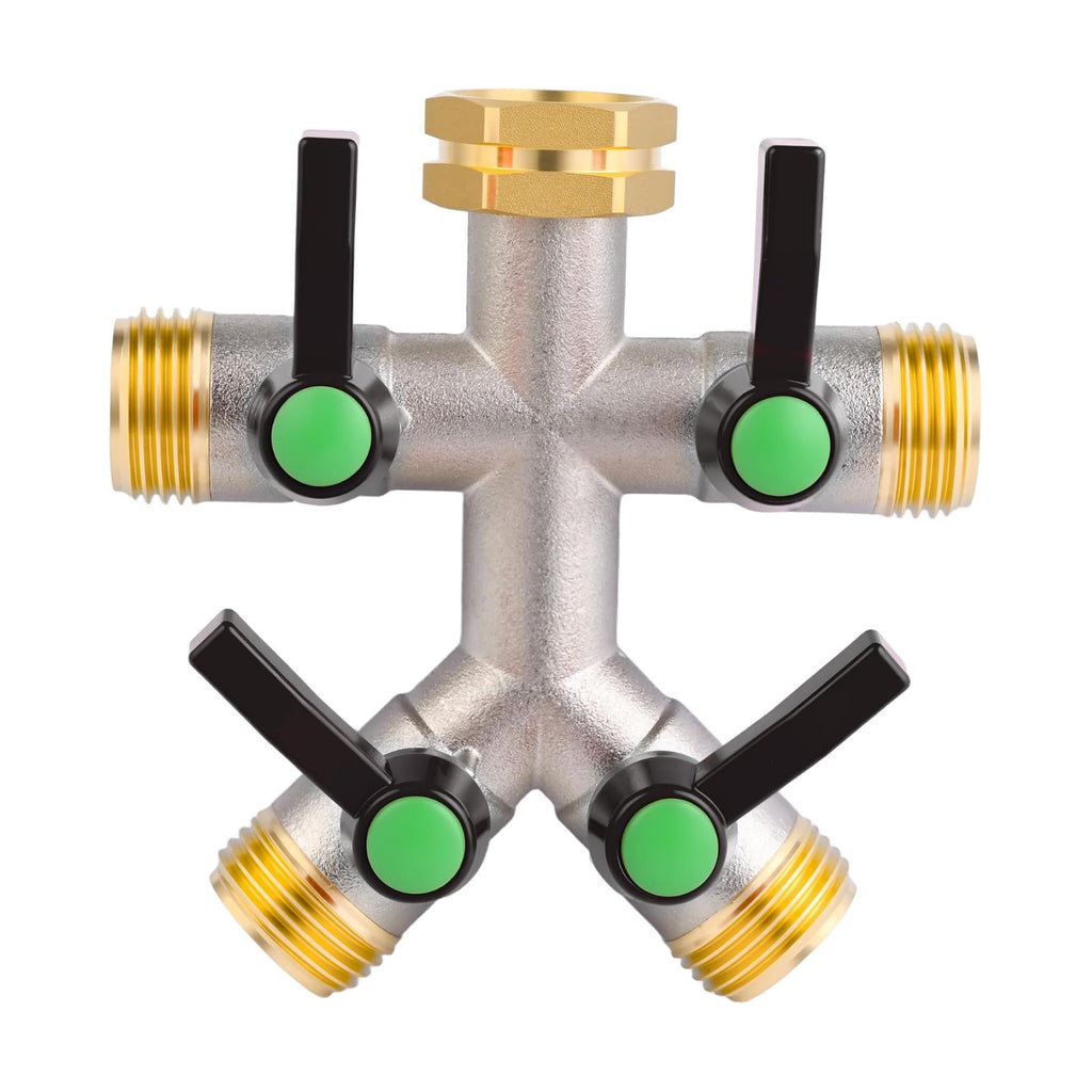 EJW Hose Splitter 4 Way, Garden Hose Splitters, Heavy Duty Faucet Splitter,Rv Brass Water Hose Y Splitter, Hose