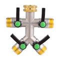EJW Hose Splitter 4 Way, Garden Hose Splitters, Heavy Duty Faucet Splitter,Rv Brass Water Hose Y Splitter, Hose