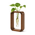 Modern Wooden Frame Glass Vase Hydroponic Planter – Minimalist Square Propagation Station with Test Tube Vase – Indoor