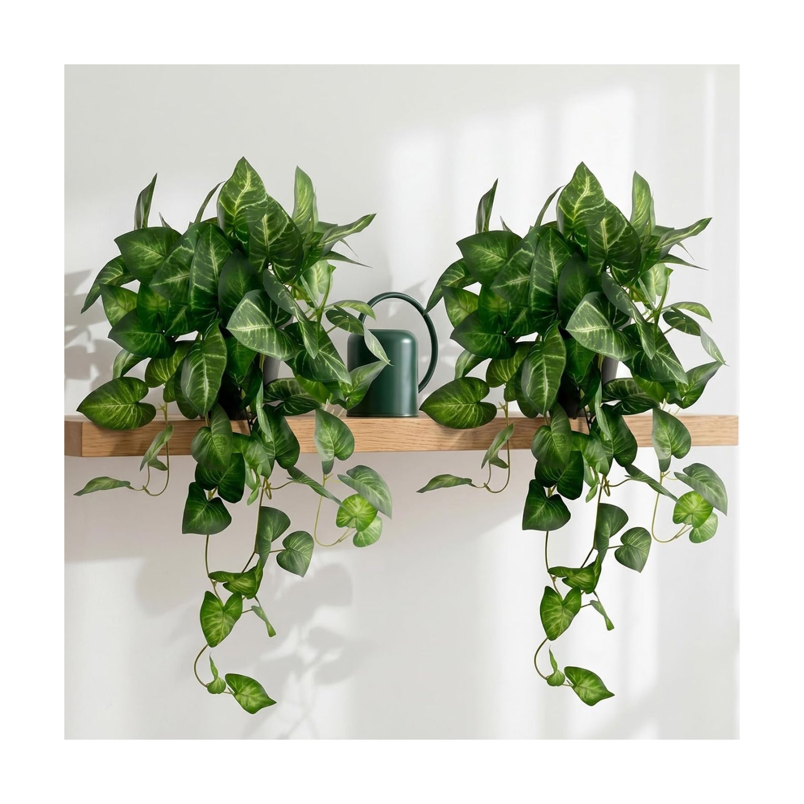 Artificial Pothos Hanging Plant, 25" Set of 2 Faux Ivy Vines with Pots | Fake Silk Realistic Hanging Greenery Plants
