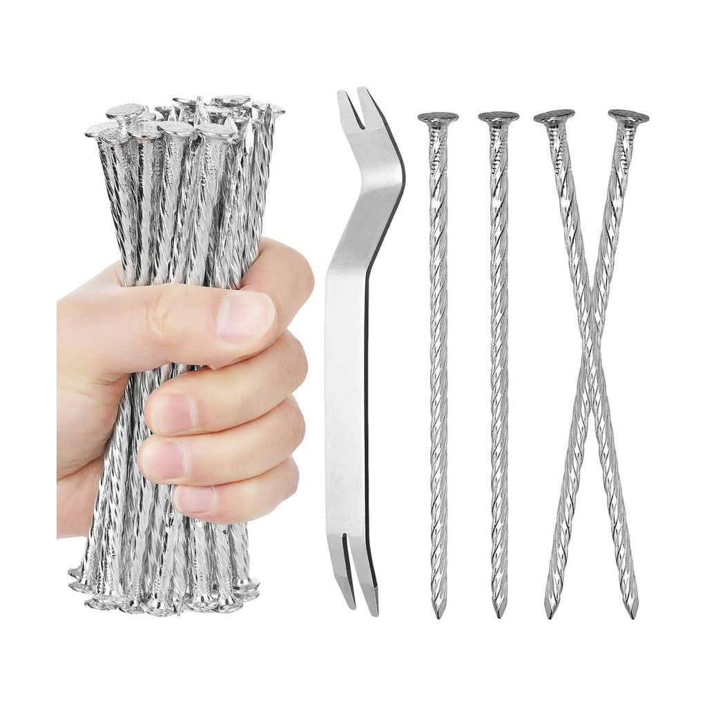 100 Pack 6 Inch Turf Nails for Artificial Grass Galvanized Metal Landscape Stakes Spiral Spikes for Weed Barrier