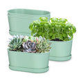 Oliz Set of 4 Green Oval Window Sill Planters with Drainage Holes and Trays（7 Inch） for Herbs Basil Orchids Succulents, Modern Herb Garden Planter for Indoor/Outdoor Plants