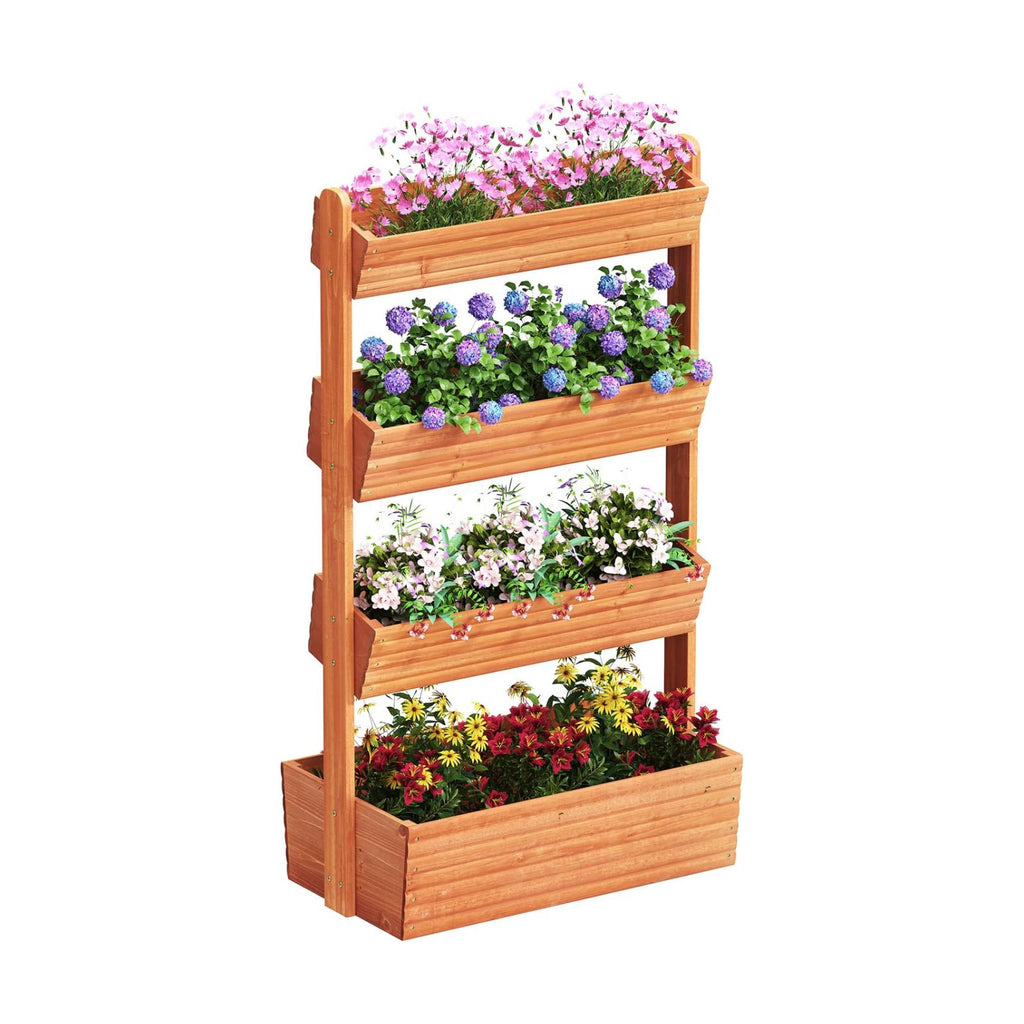 kiplant Adjustable Angle 4-Tiered Wooden Raised Garden Bed, Freestanding Vertical Planter Rack, Plant Box for Herbs