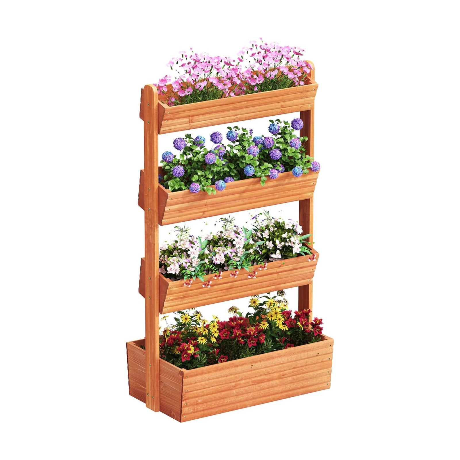 kiplant Adjustable Angle 4-Tiered Wooden Raised Garden Bed, Freestanding Vertical Planter Rack, Plant Box for Herbs