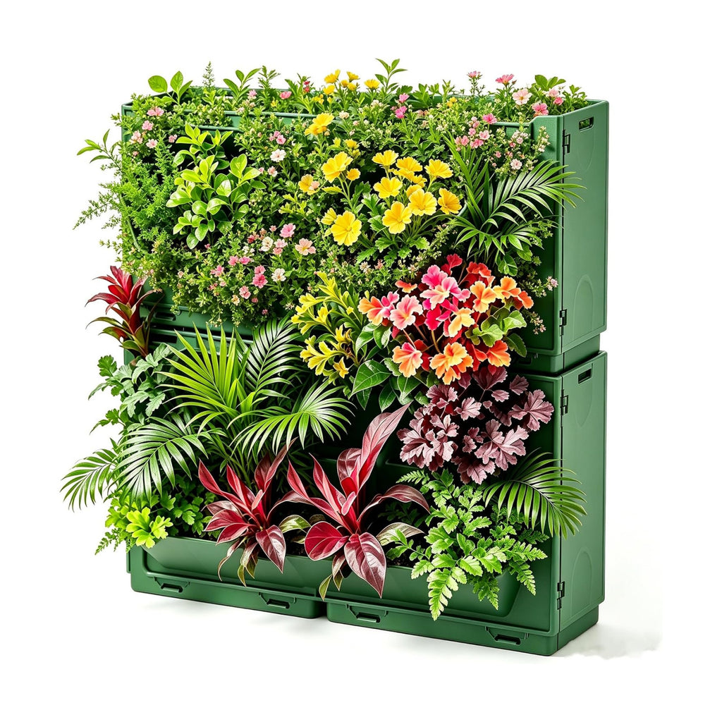 Vertical Wall Planter for Indoor Plants, Living Wall Planter System with 4 Stackable Pots, Wall Mounted Hanging