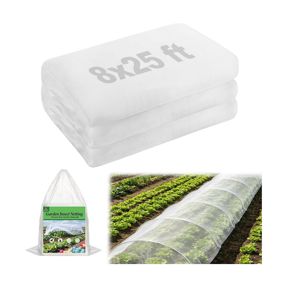 Alphatool 8x25ft Large Garden Netting, Ultra Fine Mesh Plant Covers