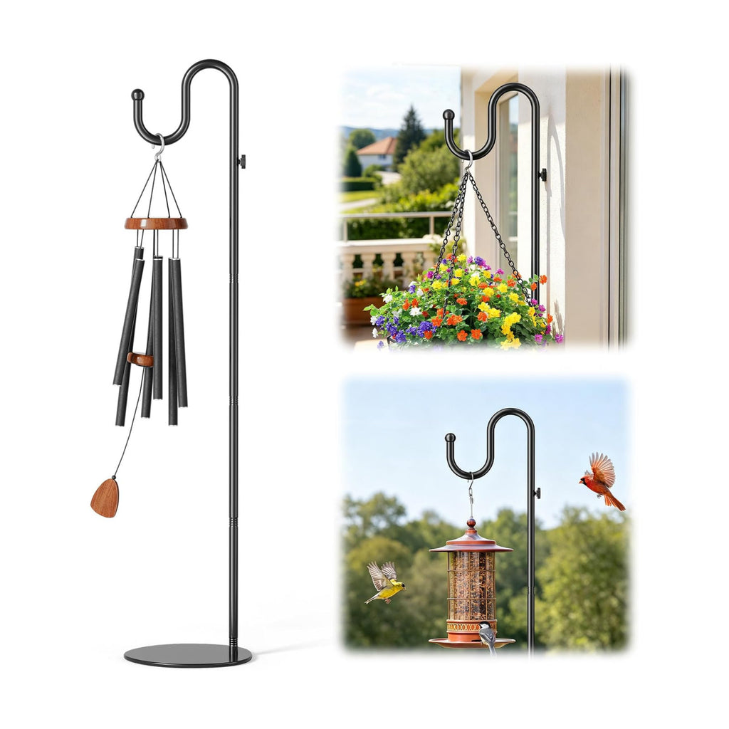 74" Shepherds Hook Stand: Hanging Bird Feeders, Wind Chimes, Plants | Heavy Duty, Free Standing, Adjustable Pole Holder