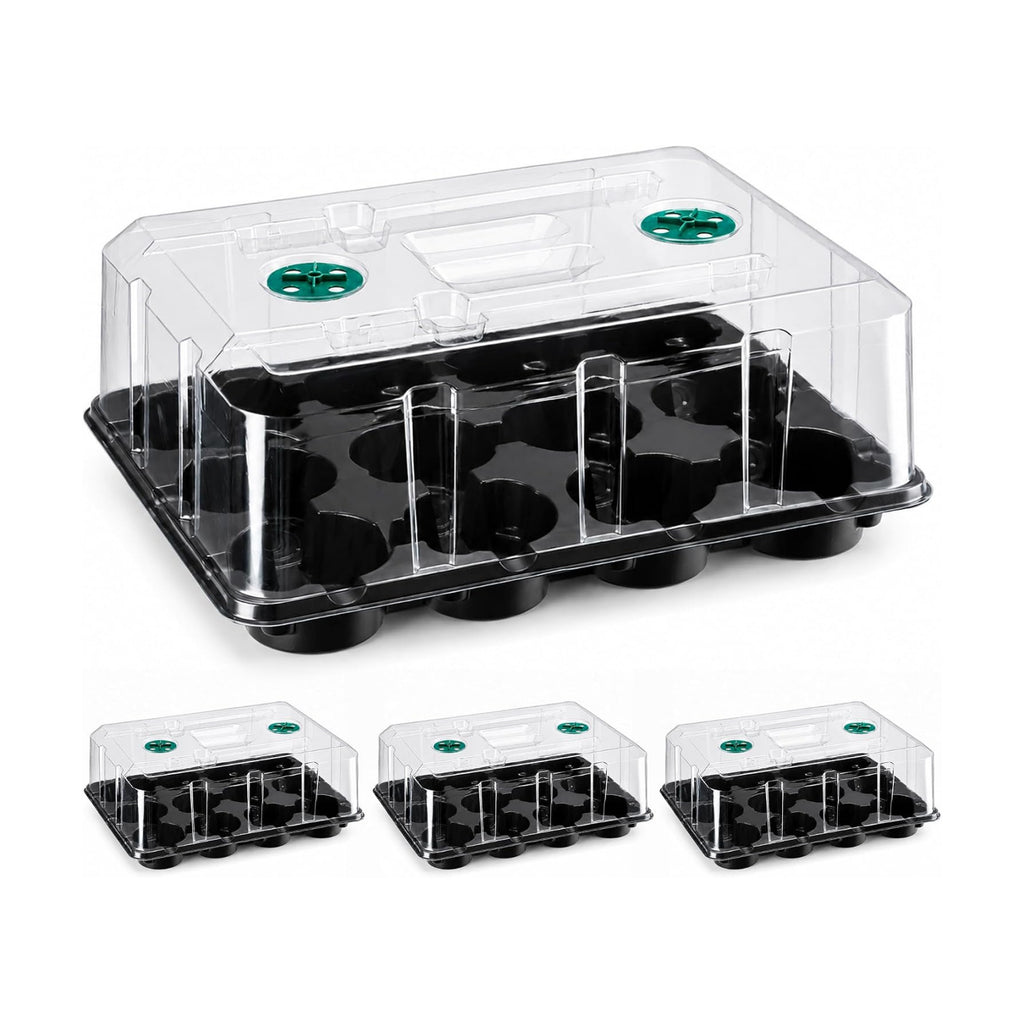4 Inch Seed Starting Trays with Humidity Domes for Plants, 4 Pack 12-Cell Seedling Starter Trays, Plant Starter