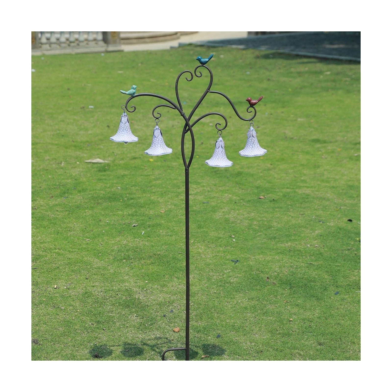 HOUYANG 48 Inch Metal Decorative Garden Stake with Bird and Bell Decor | Rustic Metal Flowers Yard Art for Outdoor Yard