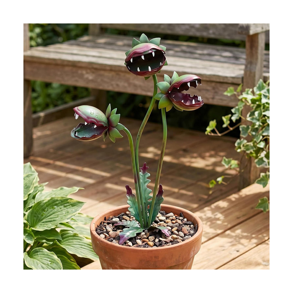 Venus Flytrap Garden Stake - 25inch Metal Outdoor Flowers Yard Art | Metal Carnivorous Plant Garden Stake, Metal