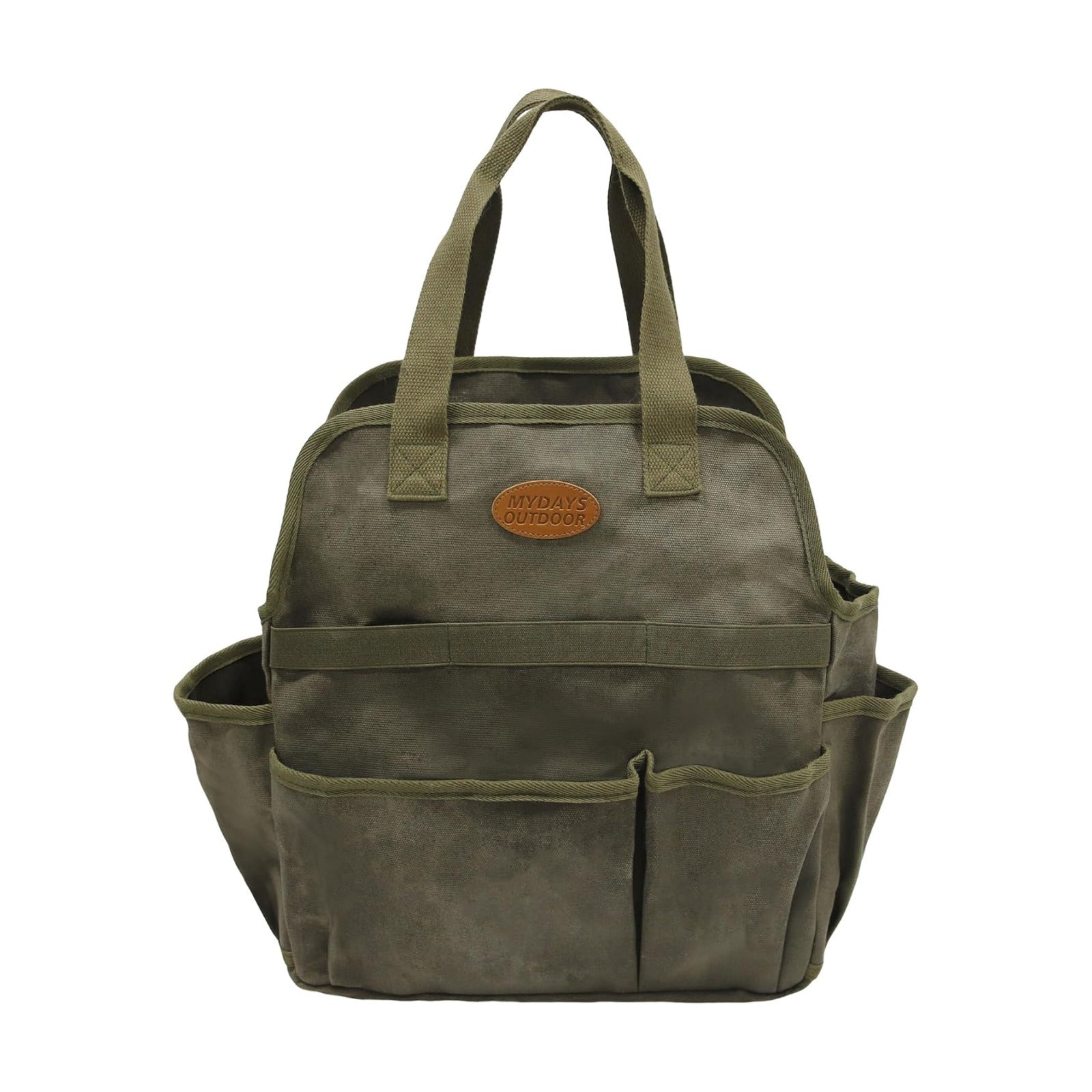 Waxed Canvas Utility Tote Bag, Large Capacity Multi-Pocket Garden Tool Bag, Heavy Duty Waterproof Work Tote for