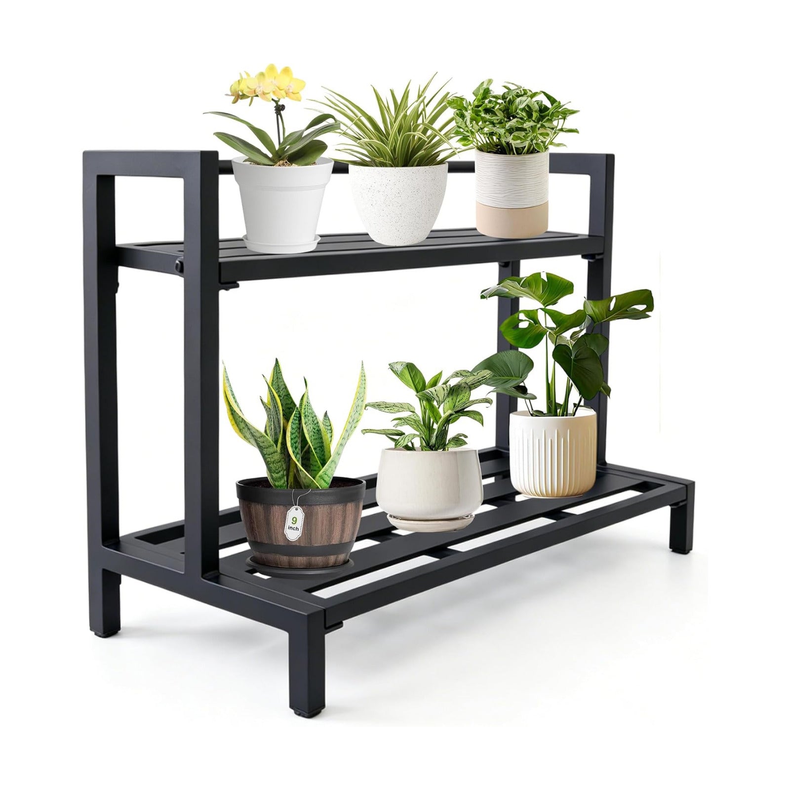 Aluminum Plant Stand Lightweight, Heavy-Duty Metal Plant Shelf | 2-Tier Rustproof Indoor Outdoor Flower Rack for Patio