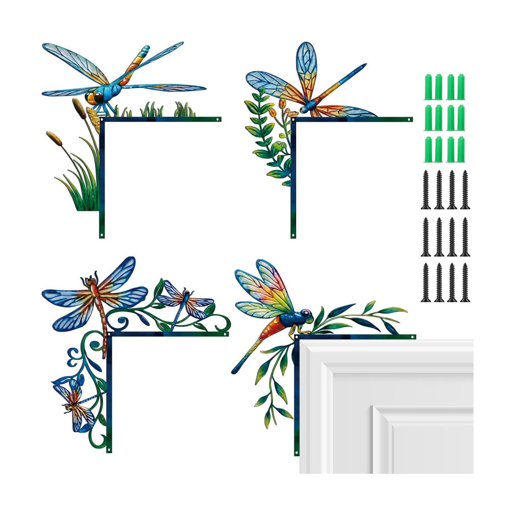 MorningRo 4 Pcs Dragonfly Themed Door Frame Topper Nature Metal Wall Art