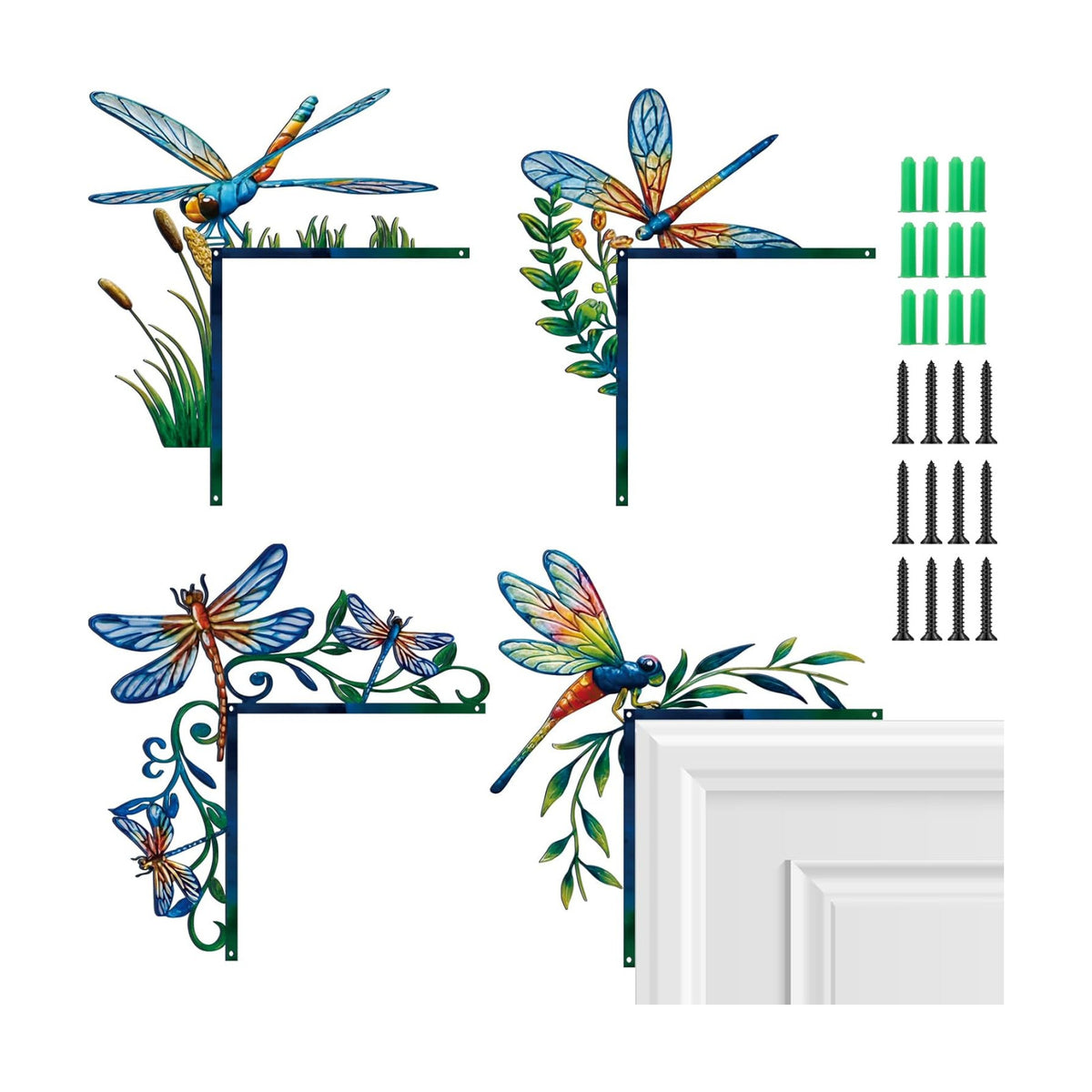 MorningRo 4 Pcs Dragonfly Themed Door Frame Topper Nature Metal Wall Art