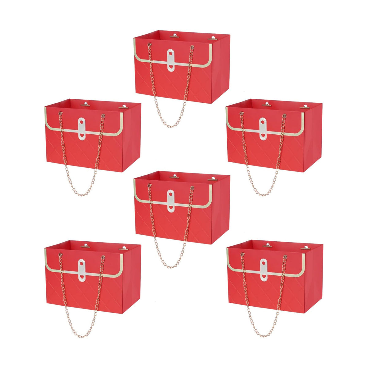 baotongle 6pcs Flower Paper Gift Box Bouquet Storage Bucket Handbag with Metal Chain Flower Boxes for Arrangements Wedding Mother's Day Birthday Bridal Shower (Red)