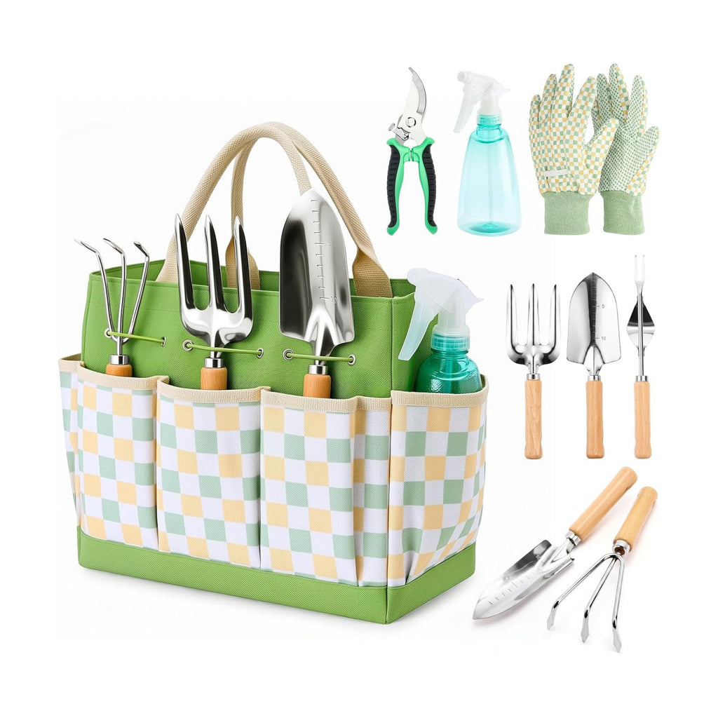 Gardening Tool Set, 9-Piece Heavy Duty with Durable Tote Bag, Ergonomic Rust-Resistant Garden Tools, Ideal Gardening