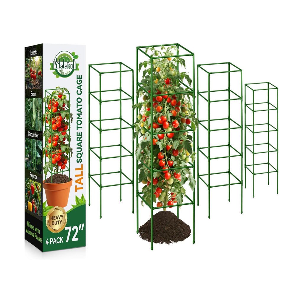 4 Pack 72" Tomato Cages for Garden, Heavy Duty Adjustable Plant Support | For Climbing Plants and Vegetables