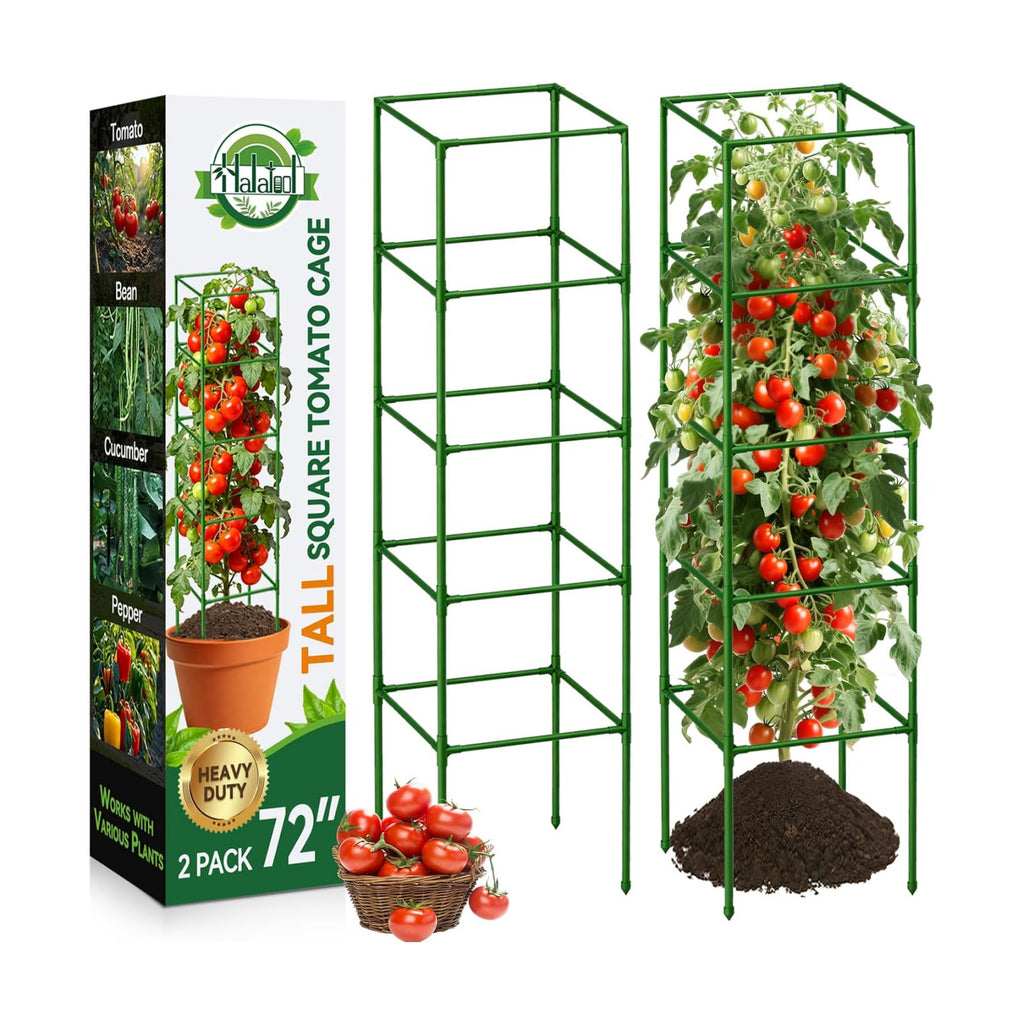 2 Pack 72" Tomato Cages for Garden, Heavy Duty Adjustable Plant Support | For Climbing Plants and Vegetables