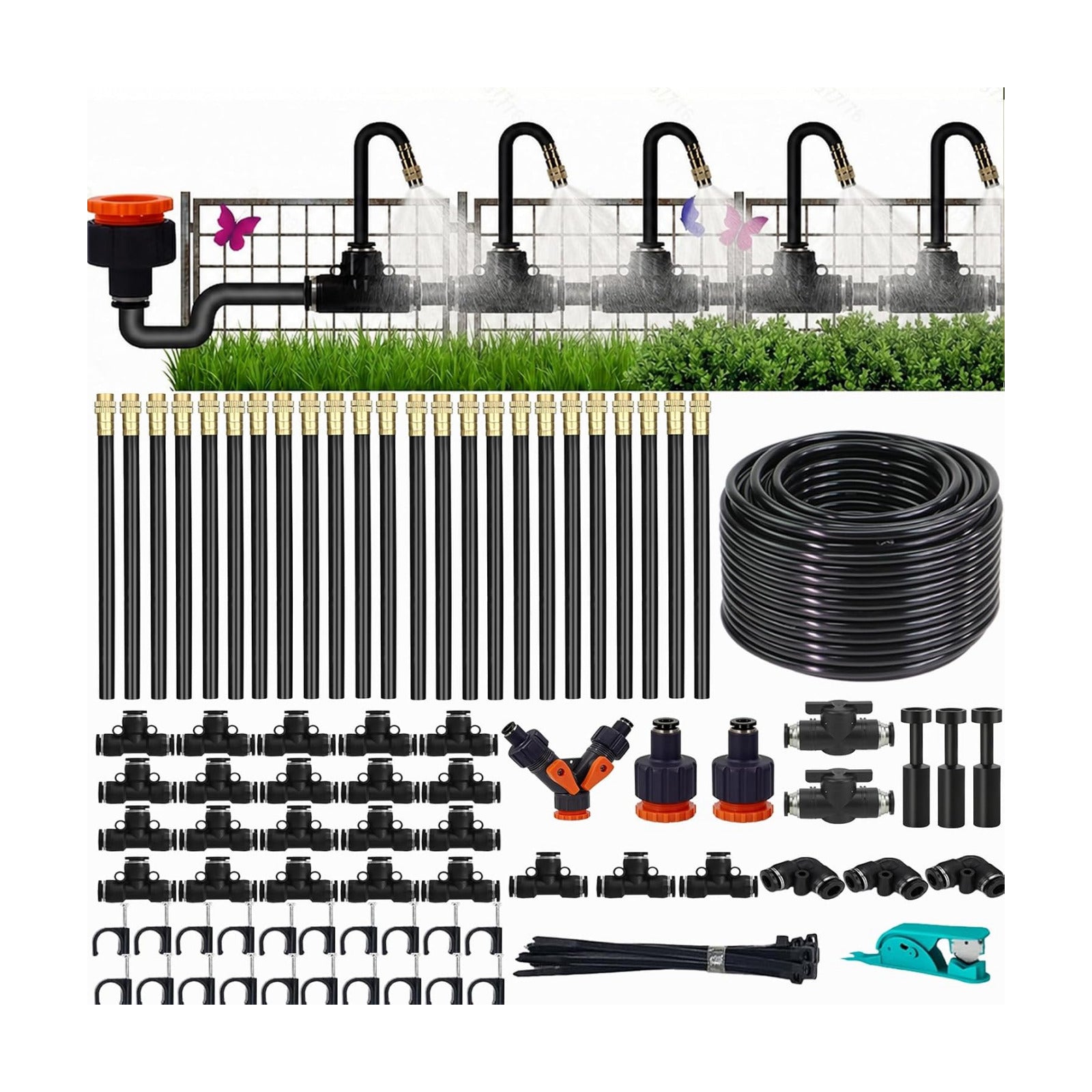 Drip Irrigation System, Upgrade Garden Irrigation Kit - 66Ft 5/16" with 20 pcs Adjustable Copper Nozzles,Automatic
