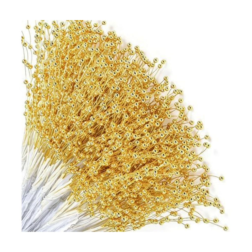 50 Pcs Gold Pearl Beaded Stems for Floral Arrangements and Christmas Decor