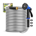 Garden Hose 50ft, Stainless Steel Metal Hose with 10 Function Nozzles | Flexible Water Hose , Kink Free